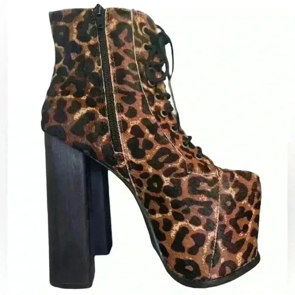 Jeffrey Campbell Womens Tan Leopard Print Lace-Up Platform Boots Size 7M - Picture 14 of 14